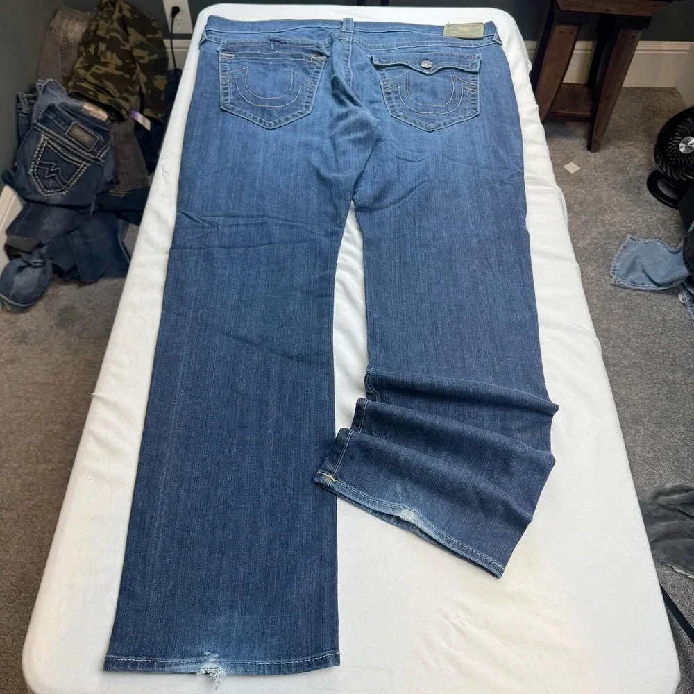 True Religion Jeans Mens 40x32 Blue Med Wash Relaxed Straight Denim Made In USA